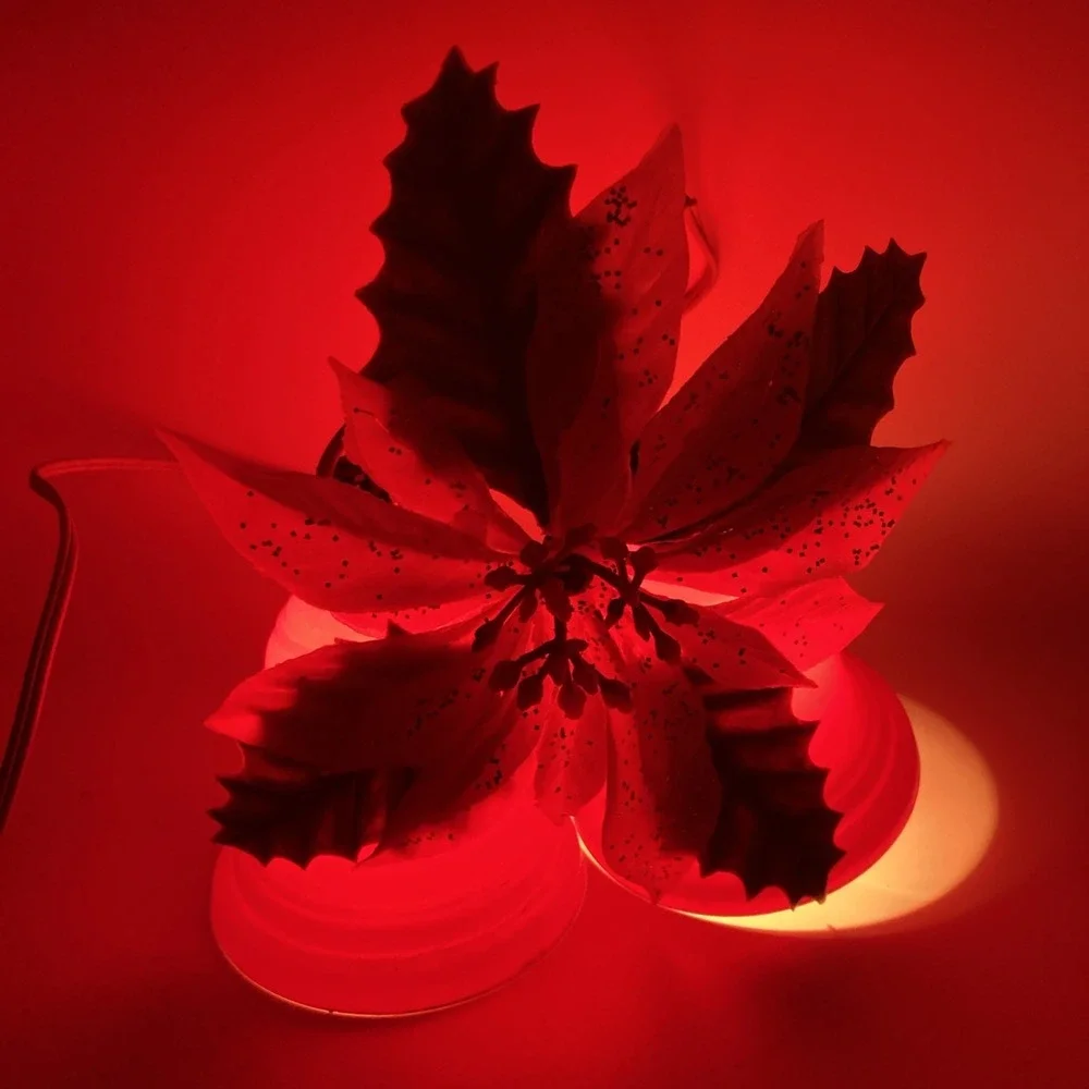 Vintage MCM Christmas Bell Light Cluster, 2 Red Bells with White Poinsettia